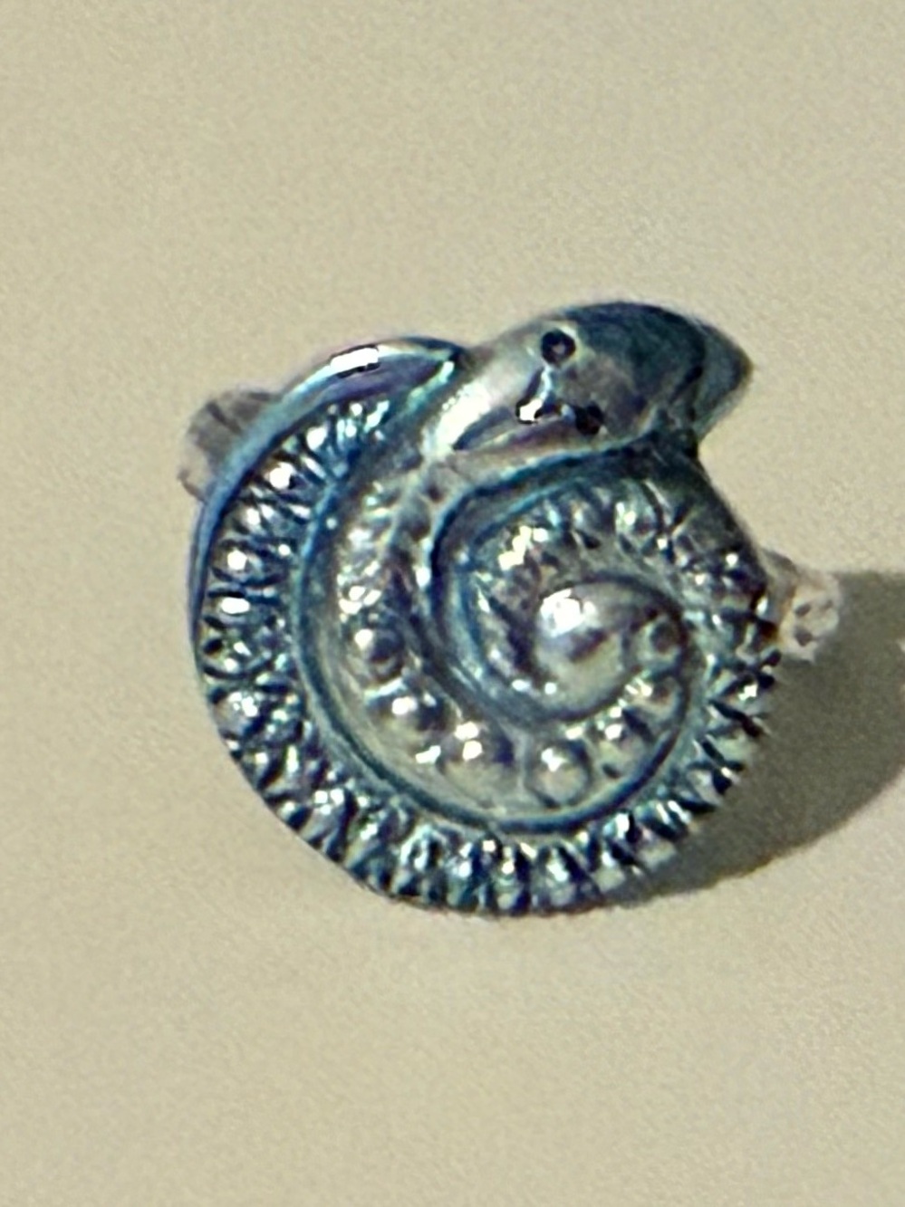 Blue and Silver Coiled Snake Statement Ring - Silver